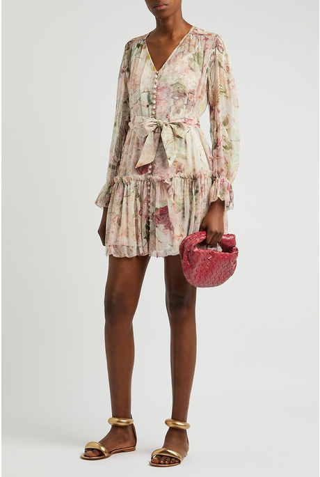 DANCER LANTERN SLEEVE MINI DRESS (ALABASTER GARDEN FLORAL)