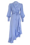 SILK WRAP MIDI DRESS (CORNFLOWER)