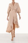 SILK WRAP MIDI DRESS (CREME)