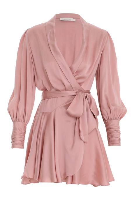 SILK WRAP MINI DRESS (BLUSH)