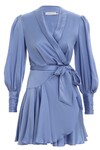 SILK WRAP MINI DRESS (CORNFLOWER)