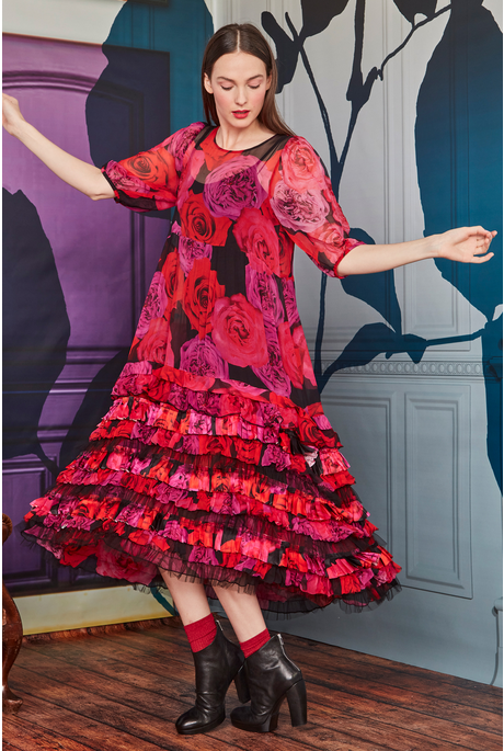 OUT FRILL DAWN DRESS (MAGENTA ROSE)