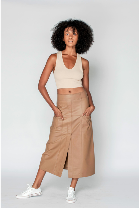 BRONTE LEATHER MAXI SKIRT (MOCHA)