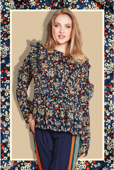 RUFF AND TUMBLE BLOUSE (NAVY DITSEY)