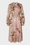 PRINTED DRESS IN SILK SATIN (SANDY BEIGE)