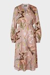 PRINTED DRESS IN SILK SATIN (SANDY BEIGE)