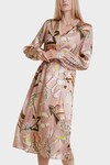 PRINTED DRESS IN SILK SATIN (SANDY BEIGE)