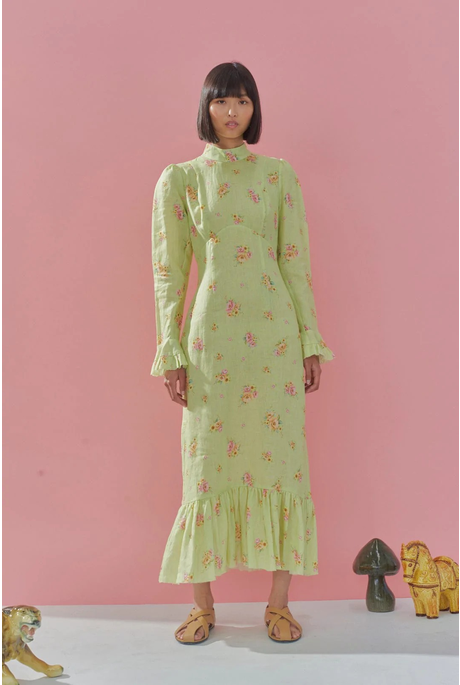CLEMENTINE MIDI DRESS (GREEN FLORAL)