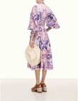 LYRE BILLOW SLEEVE MIDI DRESS (PURPLE PALM)