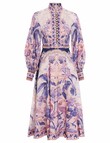 LYRE BILLOW SLEEVE MIDI DRESS (PURPLE PALM)