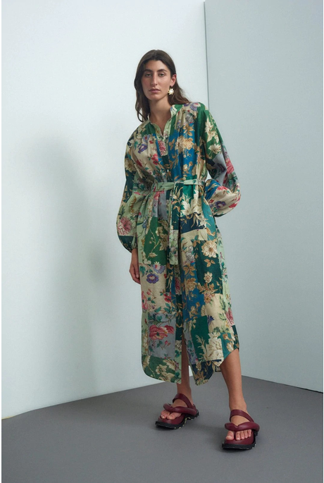 LORETTA PATCHWORK SHIRTDRESS (BLUE PATCH WORK)