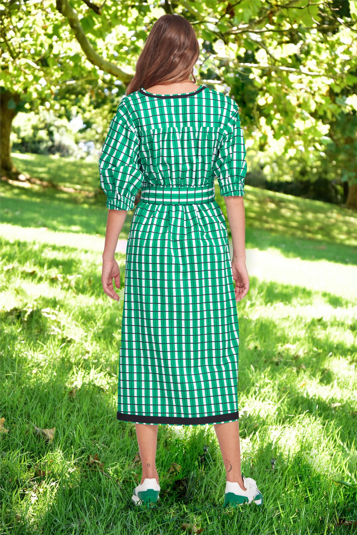Green and white check dress 2025