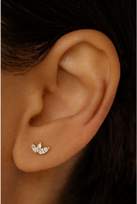 BLOOMING LOTUS CRYSTAL STUD EARRING (14K GOLD)