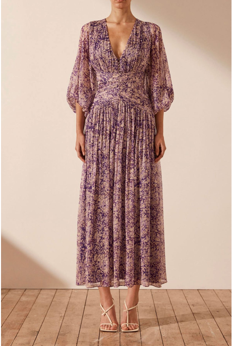 AURIER MIDI DRESS (PURPLE/MULTI)