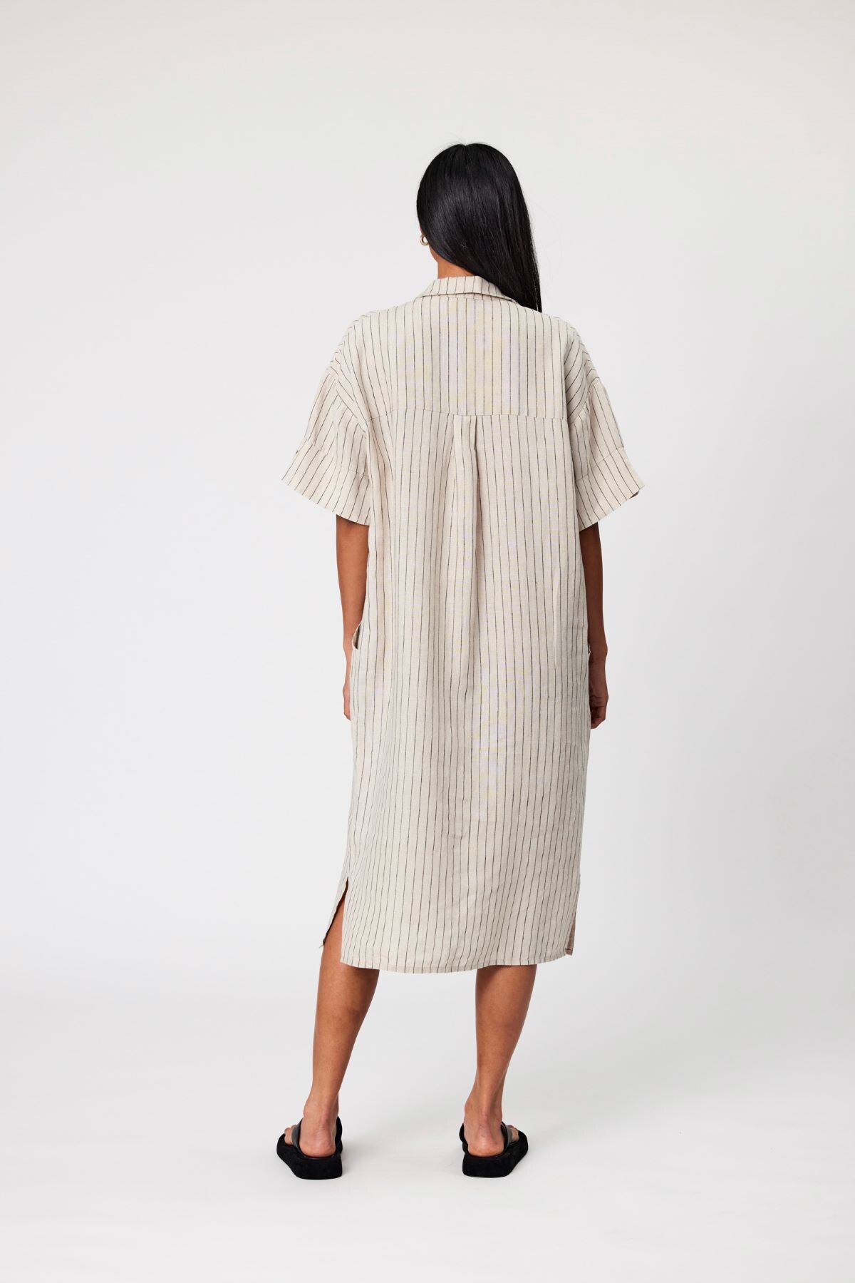 SHADOW LINEN DRESS (NATURAL STRIPE)- MARLOW SPRING 23