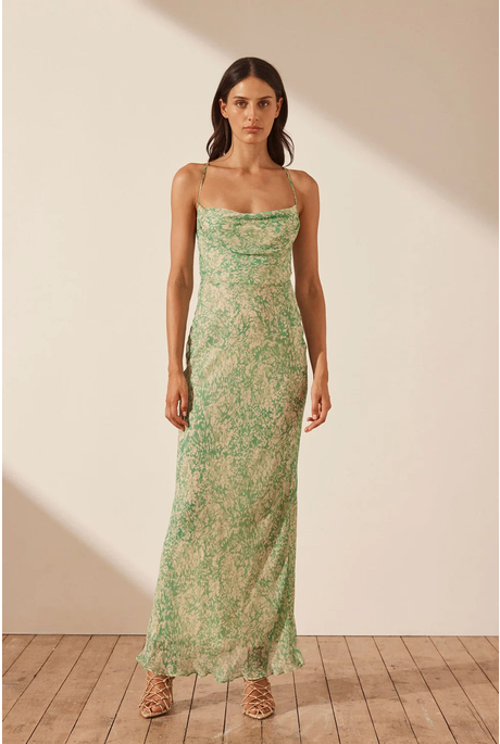 BELVEDERE LACE BACK BIAS MAXI DRESS (TRUE GREEN)