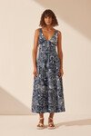 AMELIE PLUNCHED PANELLED MIDI DRESS (NAVY/IVORY)