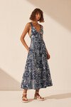 AMELIE PLUNCHED PANELLED MIDI DRESS (NAVY/IVORY)