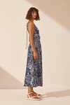 AMELIE PLUNCHED PANELLED MIDI DRESS (NAVY/IVORY)