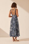 AMELIE PLUNCHED PANELLED MIDI DRESS (NAVY/IVORY)