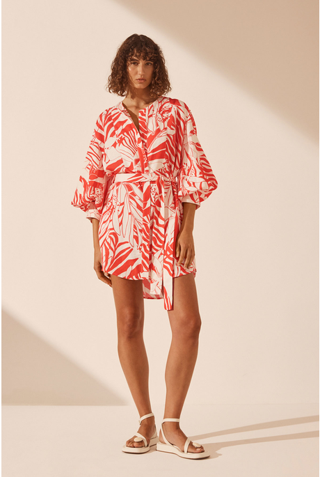 AIRELLES BALLOON SLEEVE MINI DRESS (IVORY/POPPY RED)