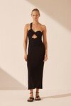 YVETTE ONE SHOULDER MIDI DRESS (BLACK)