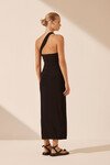 YVETTE ONE SHOULDER MIDI DRESS (BLACK)