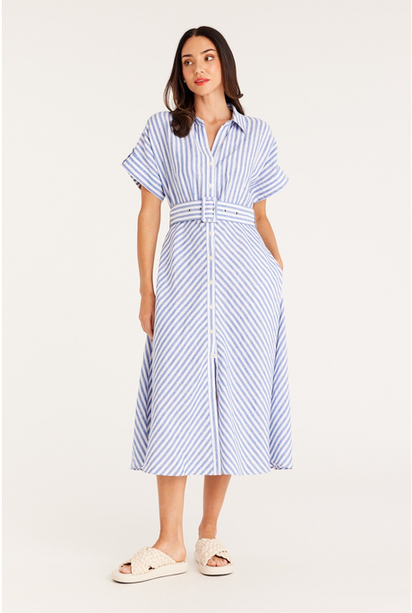 AEGEAN LINEN DRESS (BLUE STRIPE)
