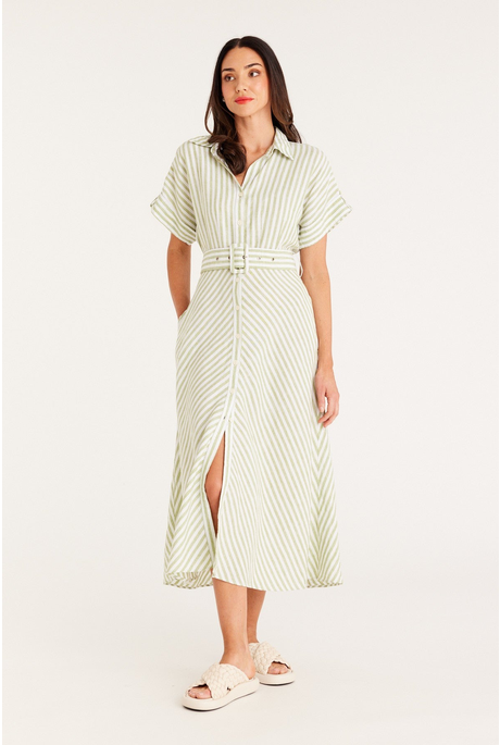 AEGEAN LINEN DRESS (GREEN STRIPE)