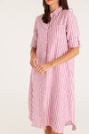 PURE LINEN SHIRT DRESS (PINK STRIPE)