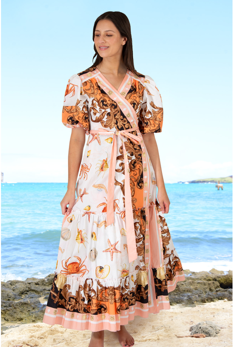 WRAP IT UP DRESS (PINK/BLACK SHELLS)