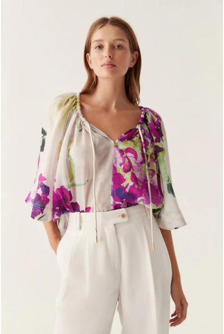 BRIDGET BELL SLEEVE BLOUSE (WILD HYDRANGEA)