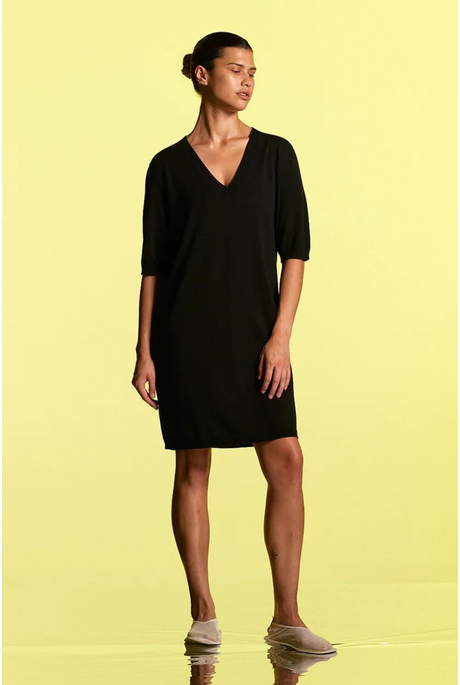 COTTON DEEP V DRESS (BLACK)