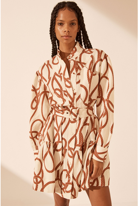 MOUILLAGE LONG SLEEVE MINI DRESS (BONE/BROWN)
