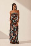 FLOTTE SILK RUCHED BODICE MAXI DRESS (BLACK/MULTI)