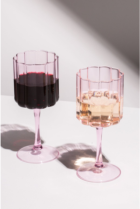 WAVE WINE GLASS / SET OF TWO (PINK)