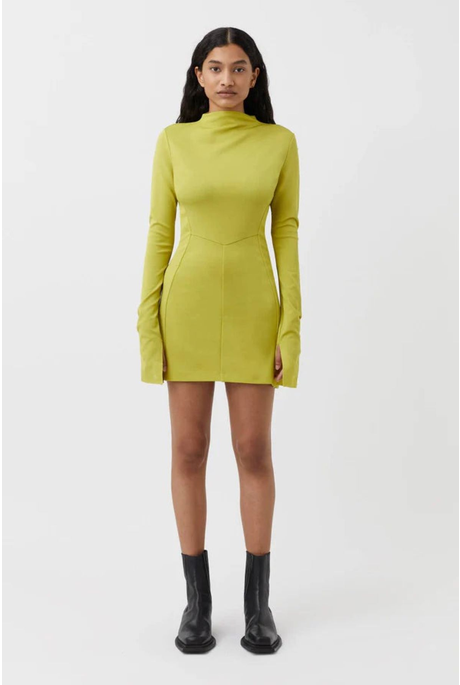 OLEA LONG SLEEVE DRESS (CHARTREUSE)