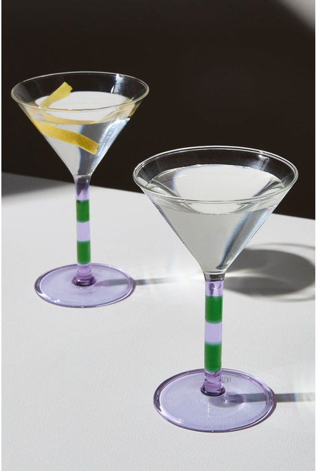 STRIPE MARTINI GLASSES / SET OF TWO (LILAC + GREEN)