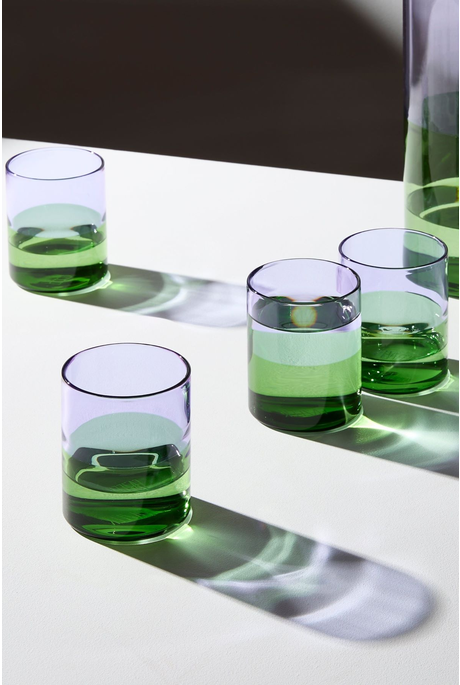 TWO TONE GLASSES / SET OF FOUR (LILAC + GREEN)