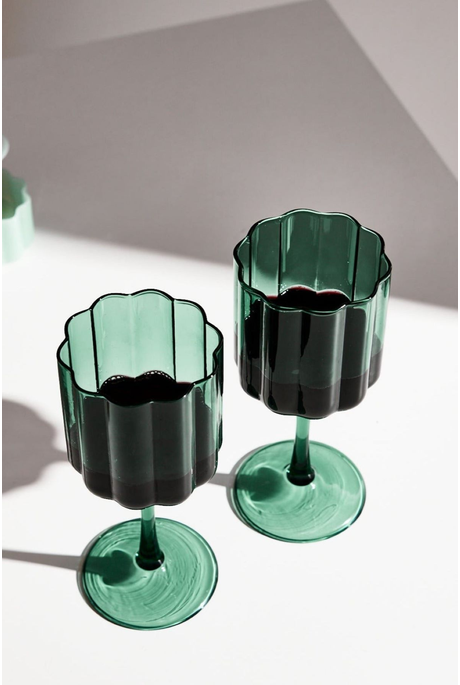 WAVE WINE GLASS / SET OF TWO (TEAL)