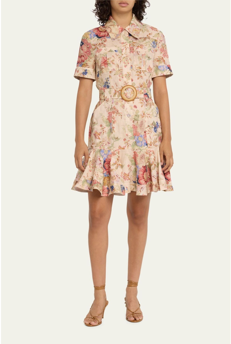 AUGUST BELTED MINI DRESS (CREAM FLORAL)