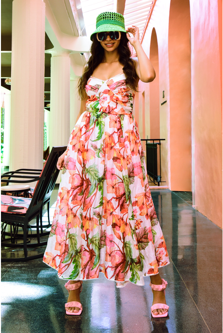 DIAMOND IN THE ROUCHE DRESS (WHITE FLORAL)