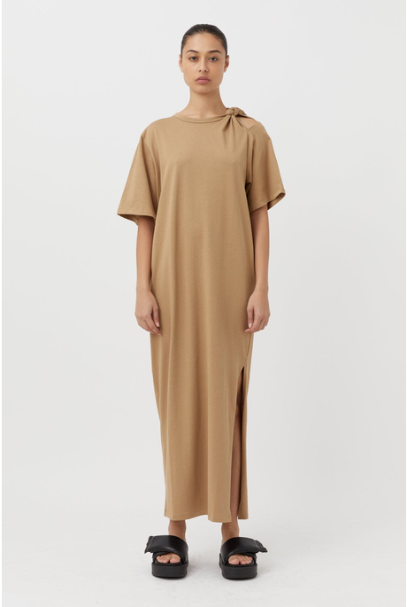 JUNO KNOT TEE DRESS (BURNT CARAMEL)