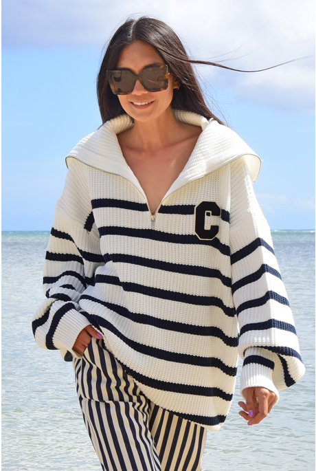 WAVE HELLO, SAIL GOODBYE TOP (NAVY/WHITE)