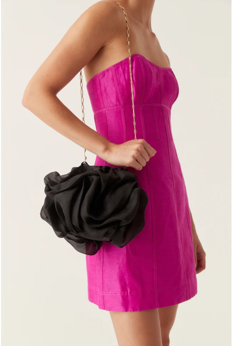 EVALIE ORGANZA RUFFLE BAG (BLACK)