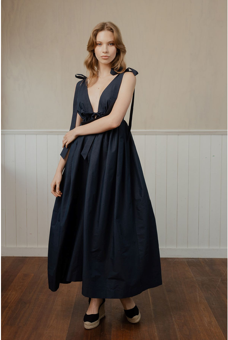 TIE BACK DRESS (NAVY DUPION SILK)