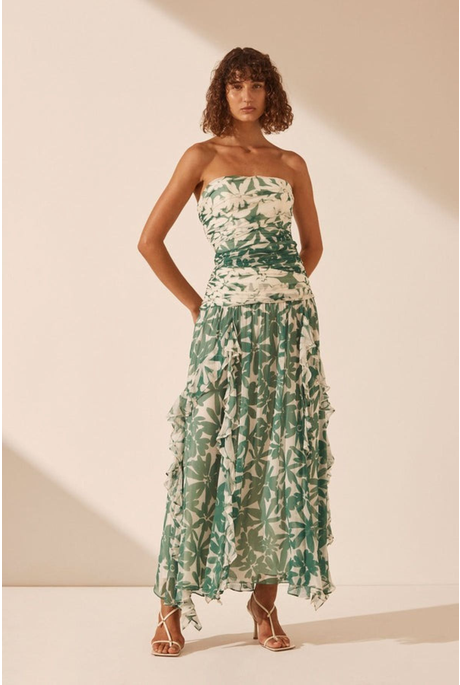 MARGAUERITE STRAPLESS CONTRAST MAXI DRESS (EVERGREEN/IVORY)