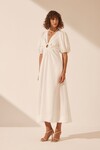 BLANC RUCHED KEYHOLE MIDI DRESS (IVORY)