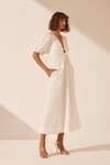 BLANC RUCHED KEYHOLE MIDI DRESS (IVORY)