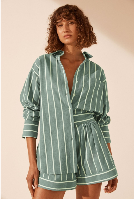 KIMBERLY OVERSIZED SHIRT (ANTIQUE GREEN/IVORY)